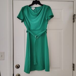 Chic Green Cowl Neck Dress with Belt